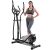 Knocbel Elliptical Machine Portable Fitness Workout Bike Cardio Training Machine with 8-Level Magnetic Resistance, Heart Rate Monitor & LCD Monitor (Silver)